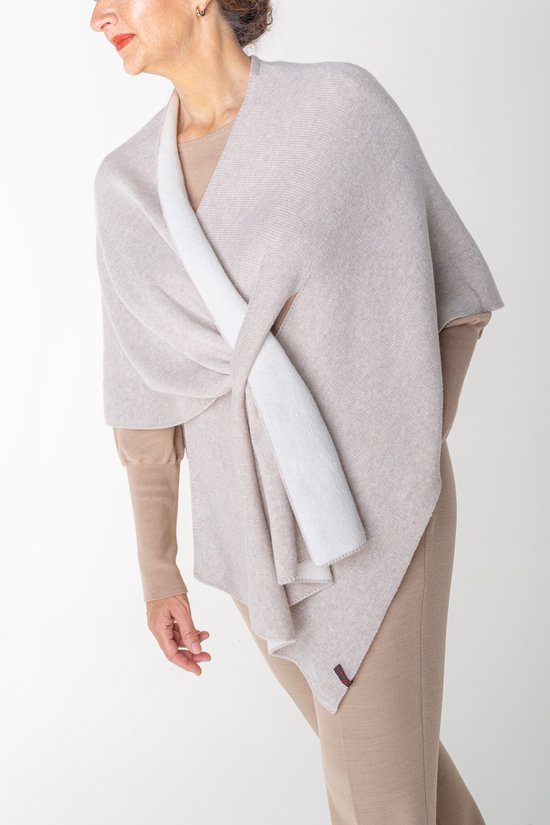 dames omslagdoek  poncho travel wrap stola sjaal kasjmier cashmere blend naturel/wolwit
