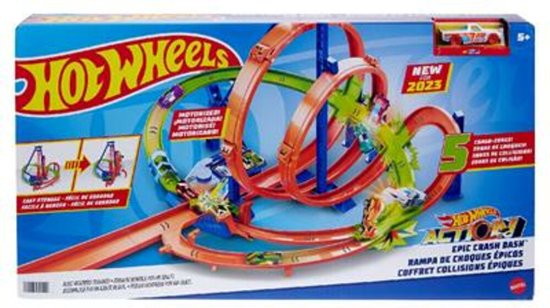Hot Wheels - Baanset - Met 5 crashzones - Met gemotoriseerde booster en 1 Hot Wheels auto - Racebaan