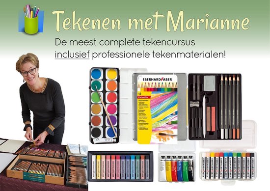 Tekencursus Tekenen met Marianne, complete cursus tekenen: 40 video's en 40 e-books. Inclusief professionele tekenmaterialen