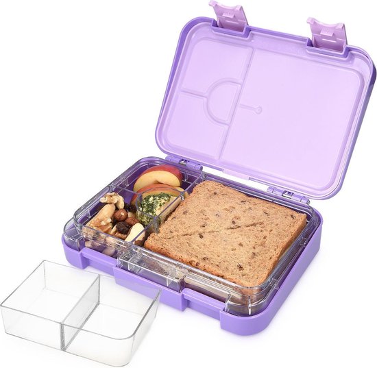 Navaris bento box - Lunchbox met 4 tot 6 compartimenten - Broodtrommel met variabele vakjes - Voor lunch en tussendoortjes op school en werk - Paars