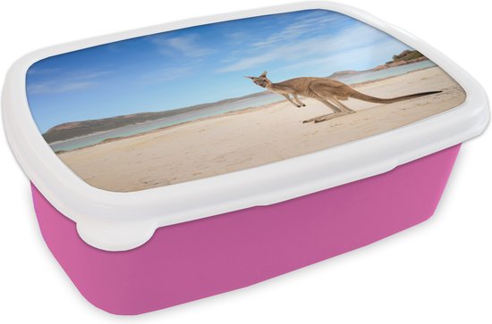 Broodtrommel Roze - Lunchbox - Brooddoos - Strand - Kangoeroe - Australië - 18x12x6 cm - Kinderen - Meisje