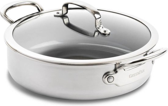 GreenPan Premiere Hapjespan met deksel en 2 handvaten - Ø 26 cm/3.8L - RVS - Inductie