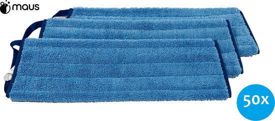 MAUS 50 stuks vlakmop microvezel 45 cm - premium dweilen - voordeelverpakking - velcro klittenband - gegarandeerd schone vloeren