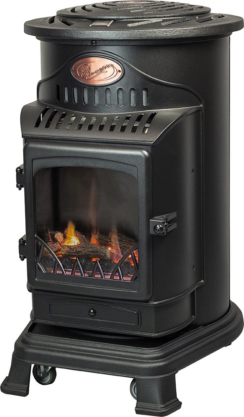 Provence gaskachel voor binnen voor gasfles mat zwart geen schoorsteen nodig op wielen