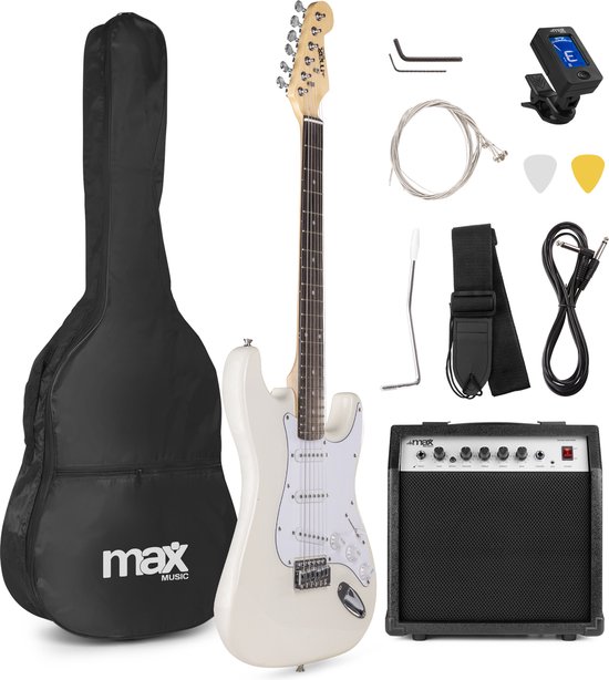 Elektrische gitaar met gitaar versterker - MAX Gigkit - Perfect voor beginners - incl. gitaar stemapparaat, gitaartas en plectrum - Wit