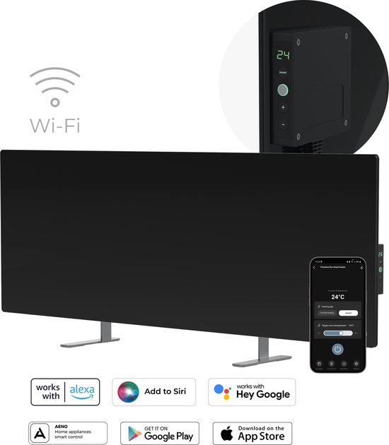 AENO GH4S slimme infrarood verwarmingspaneel - LED-scherm - Red Dot winnaar 2023 voor design en verwarmingstechnologie - Bluetooth - WIFI - 700 Watt - Elektrische kachel - Verwarmingsplaat - Infrarood + convectie - Zwart