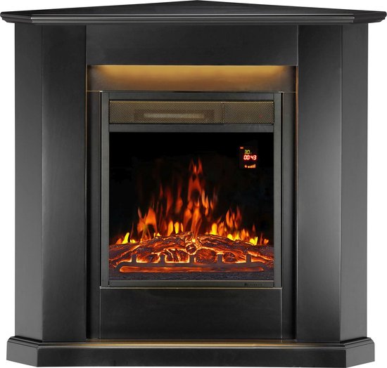 Elektrische kachel - Hoekvorm - 2000 Watt - Zwart - Vuureffect