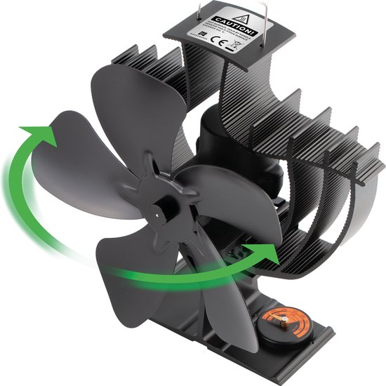 Goedewaere Premium Kachelventilator - Haard ventilator - Kachelventilator voor houtkachel - Groot - Rotatiefunctie en ingebouwde thermometer - Stove fan