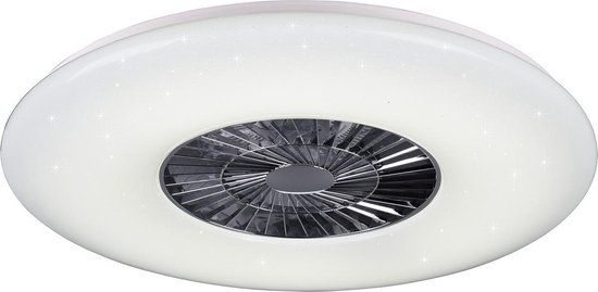 LED Plafondlamp met Ventilator - Plafondventilator - Trion Vison - 60W - Afstandsbediening - Aanpasbare Kleur - Dimbaar - Rond - Mat Chroom - Kunststof