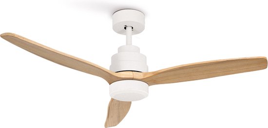 CREATE WINDSTYLANCE DC WIT - Plafondventilator Met Afstandsbediening - Met WIFI - 6 Snelheden - Timer - 132 cm - Zomer/Winter Functie - Wit & Naturel hout