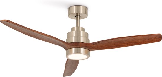 CREATE WINDSTYLANCE DC NIKKEL - Plafondventilator Met Afstandsbediening - Met licht - 6 Snelheden - Timer - 132 cm - Zomer/Winter Functie - Nikkel & Donker hout