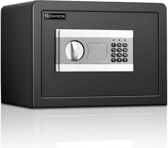 Raykon Elektronische Kluis met Cijferslot - Kluisje met Sleutel - Geldkluis Brandwerend - Zwart