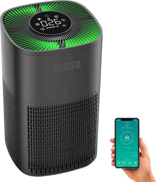Luchtreiniger / Air Purifier met APP en HEPA 13 filter + koolstoffilter - Werkt tegen huisstofmijt, hooikoorts, allergie, stof, - 210 m³/u - Zedar L600