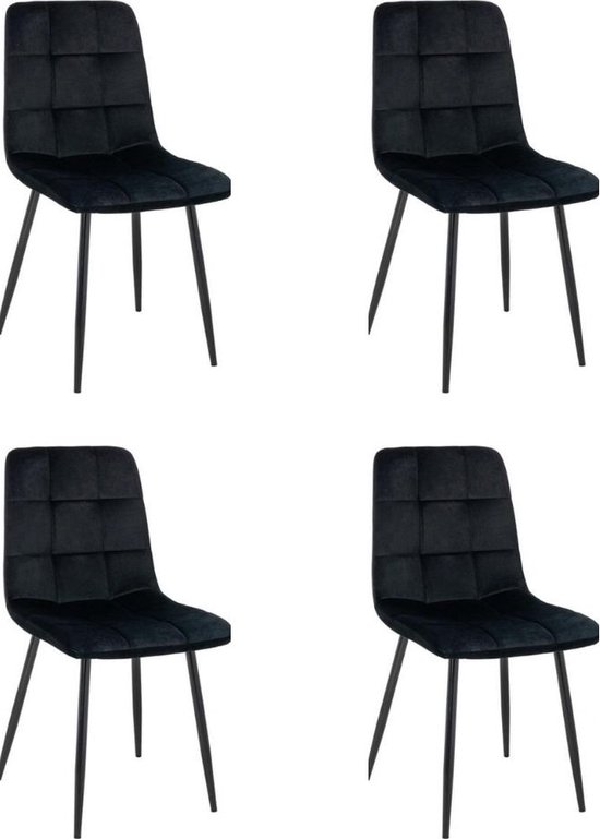 Colenis® - Ela Eetkamerstoel - Set Van 4- Zwart - Fluweel - Velvet - Industrieel