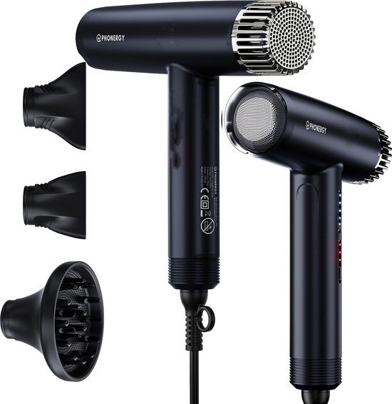 Phonergy Turbosonic - Föhn - Haardroger - 2300 Watt - Ionisch- Warmteregeling - Concentrator - Diffuser -Tas- Zwart