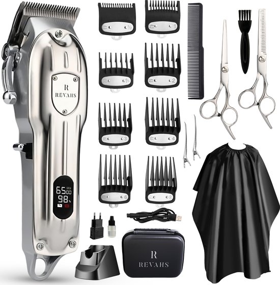 Revahs Professionele Draadloze Tondeuse - Precisietrimmer - Baardtrimmer - Haartrimmer - Hair Clipper - Trimmer Set - Tondeuse Cheveux - Travel Bag - 8 Opzetkammen