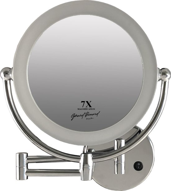 Metalen verlichte wand knik arm badkamer LED Spiegel chroom, Dubbelzijdig verlicht, 7x vergroting 22cm doorsnee, inculsief 4x AA batterijen en stroomkabel(USB)