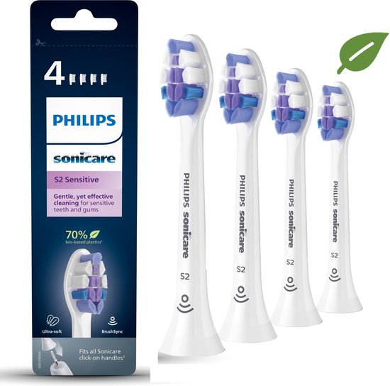 Philips Sonicare Optimal Sensitive - HX6054/10 - Opzetborstels voor Elektrische Tandenborstel - Wit - Verpakking van 4