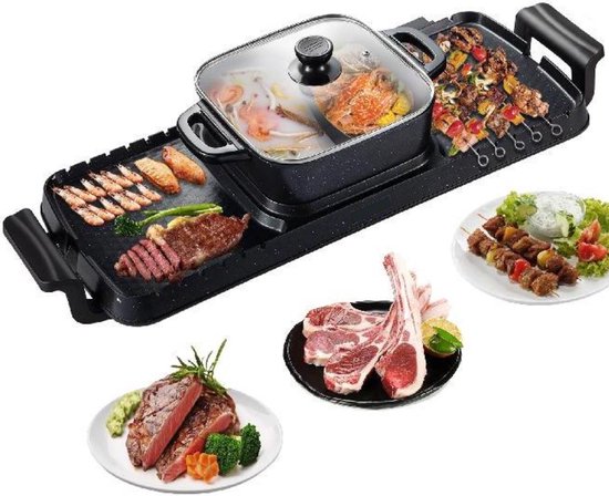 Happyment Elektrische BBQ Pan - Hotpot Electrisch - Koreaanse BBQ - Korean Grill - Party Pan - Anti Aanbak