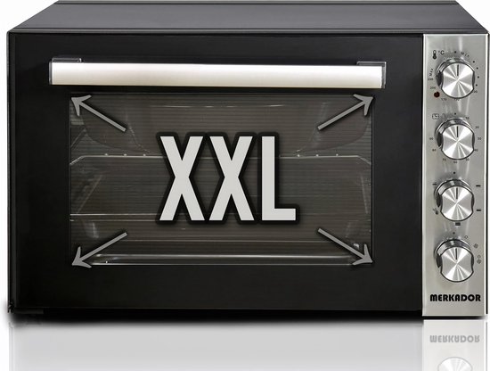 Merkador XXL Vrijstaande Oven - 70 Liter - 2000 Watt - Hetelucht - Rotisseriefunctie (Draaispit) - Graniet binnencoating - Mini Oven