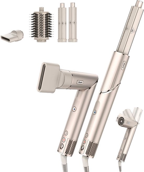 Shark FlexStyle 3-in-1 Föhn en Multistyler - Airstyler, Concentrator, Volumeborstel - met Reisetui - Zilver/Goud - HD424SLEU