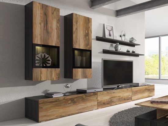 Mobistoxx Tv-Meubel Babel, Walnoot/Notelaar/Grijs - Tv-kast van 270cm en 5 deuren, zonder LED