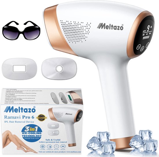MELTAZO Ramavi Pro 6 IPL Ontharingsapparaat, 3-in-1 IPL Lichtontharingsapparaat, Pijnloos IPL Laser Haar Verwijderaar, IPL Laserontharing, IPL Hair Removal Laser, IPL Haarlaser, 999.999 Flitsen, IPL Ontharing voor Lichaam en Gezicht