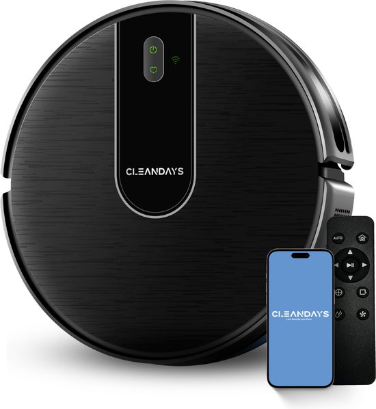 CleanDays D3-300MAX Robotstofzuiger - Slimme Dweilfunctie en Laadstation - Voor Huisdieren - Zwart