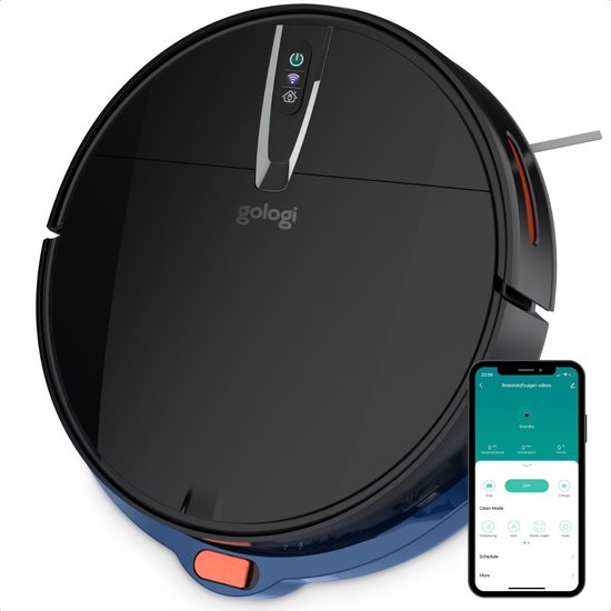 Gologi robotstofzuiger met dweilfunctie - Automatisch - Met Laadstation - Draadloze Robot Stofzuiger - 45DB - Zwart