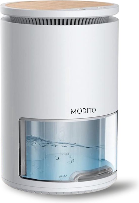 Modito Luchtontvochtiger - 450ml/dag - Dehumidifier - 2-in-1 Luchtreiniger - Muisstil - Voor Slaapkamer / Badkamer / Kelder - Wit