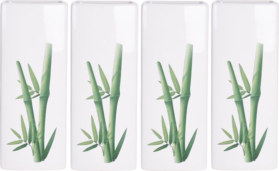 4x Witte radiator waterverdampers/luchtbevochtigers botanische planten print bamboe blad 21 cm - Waterverdampers voor de verwarming