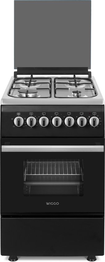 Wiggo WO-E505R(BX) - Serie 5 - 50 cm - Gasfornuis met oven - Zwart Rvs