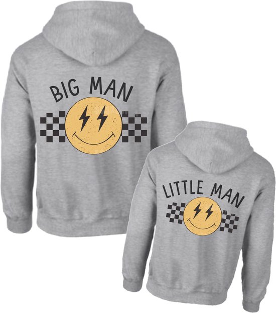 Matching set 2 hoodies voor vader en zoon-Big man Little man met smiley-Heren Maat S Kind Maat 134/140