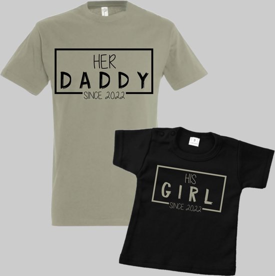 Matching shirts vader en dochter-Vaderdag cadeau-Her daddy His girl met geboortejaar 2022-Cadeau voor Papa-Heren Maat L-Kind Maat 92