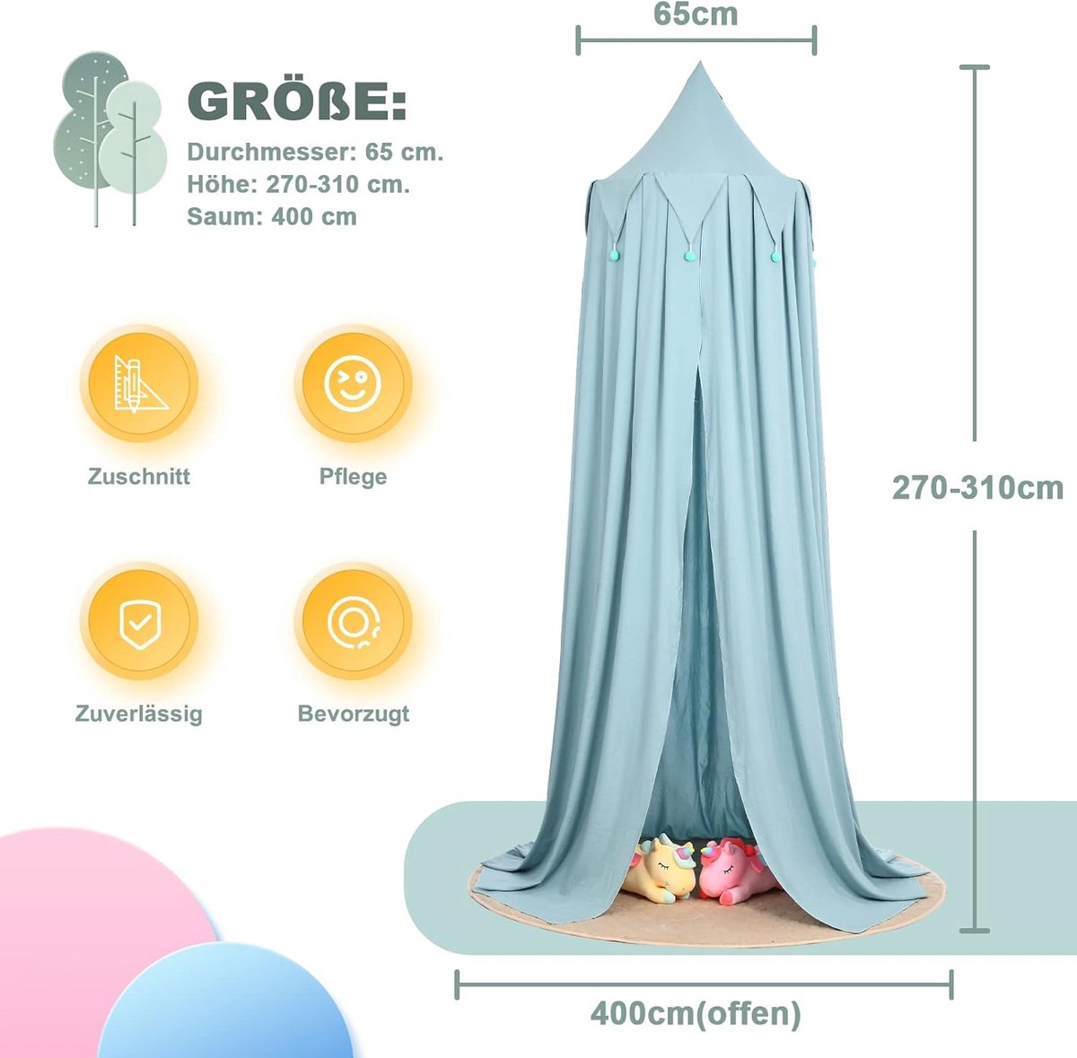 Bedhemel, baldakijn voor kinderen, ideaal voor babykamer, geboortecadeau, prinsessenbed, boho-effect en natuur (groen)