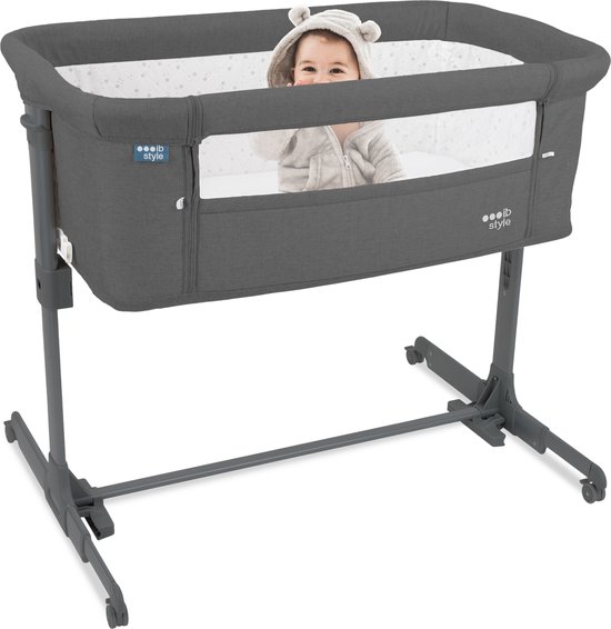 ib style® Aluna Baby Bed - Co-Sleeper - Reisbedje met Tas - Wieg - Hoogteverstelbaar - Inklapbaar - Met Matras - Donkergrijs