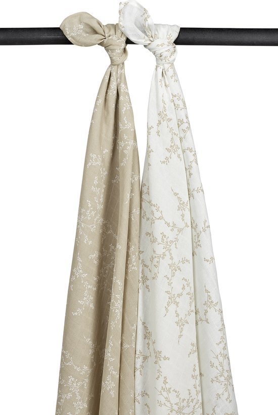 Meyco Baby Branches swaddle - 2-pack - hydrofiel - sand - 120x120cm