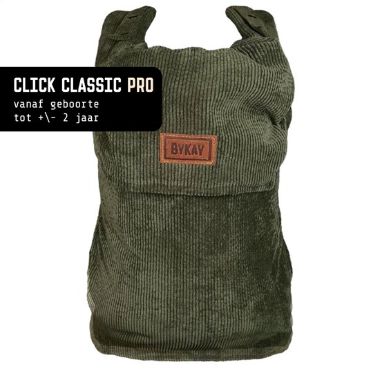 ByKay Draagzak Click Carrier Pro - Ergonomische Draagzak Baby vanaf Geboorte tot 2 Jaar / Tot 18 KG - Comfortabel & Snel met Click & Go - voor Buik, Heup en Rug - Rib Fluweel - Mos Groen