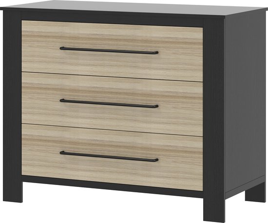 Cabino Commode / Verzorgingstafel Baby Oxford - Zwart / Eiken