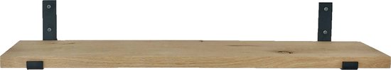GoudmetHout Massief Eiken Wandplank - 50x20 cm - Industriële Plankdragers L-vorm Up - Staal - Mat Blank