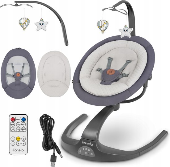 Lionelo Rina - Babyschommel - 2 in 1 - 360° Draaibare zitje - 2-traps aanpassing - Essential Grey