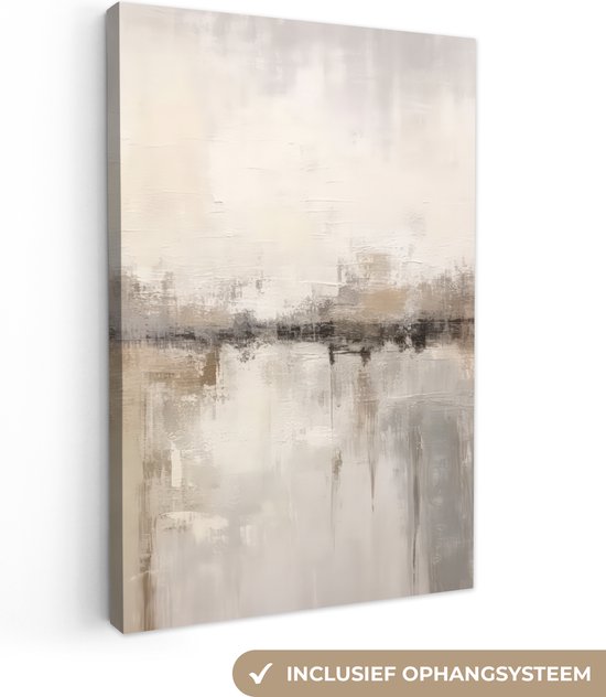 Canvas Schilderij Moderne kunst - Abstract - Beige - 120x180 cm - Wanddecoratie XXL