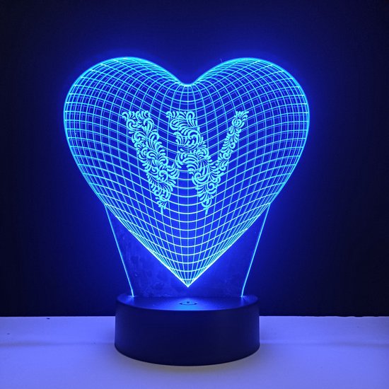 3D LED Lamp - Hart Met Letter - W