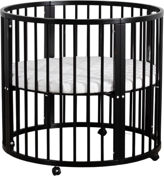 Buxibo Baby Box - Grondbox - Speelbox - Playpen - Kinderbox - Rond - Inclusief Matras - Op Wielen - 95x95x80.5cm - Zwart