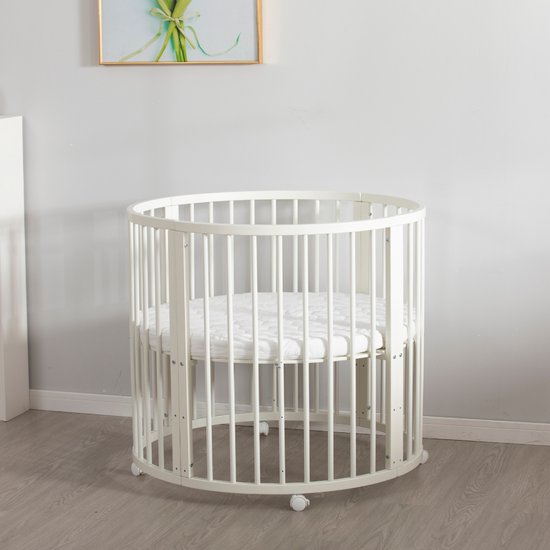 Buxibo Baby Box - Grondbox - Speelbox - Playpen - Kinderbox - Rond - Inclusief Matras - Op Wielen - 95x95x80.5cm - Wit