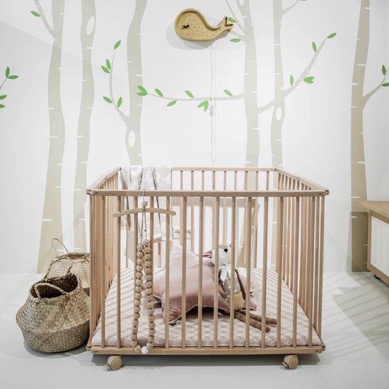 Petite Amélie ® Baby Box Inklapbaar - Box opvouwbaar in één handomdraai - Babybox is makkelijk te verplaatsen via wieltjes (met blokkade) - Bodem instelbaar in 3 hoogtes - Naturel - H.72 x L.100 x H.72 cm