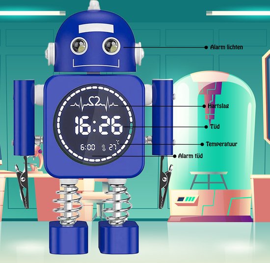 De Professor en Kwast - Digitale Kinderwekker Robot (Blauw) + Animatie On Demand