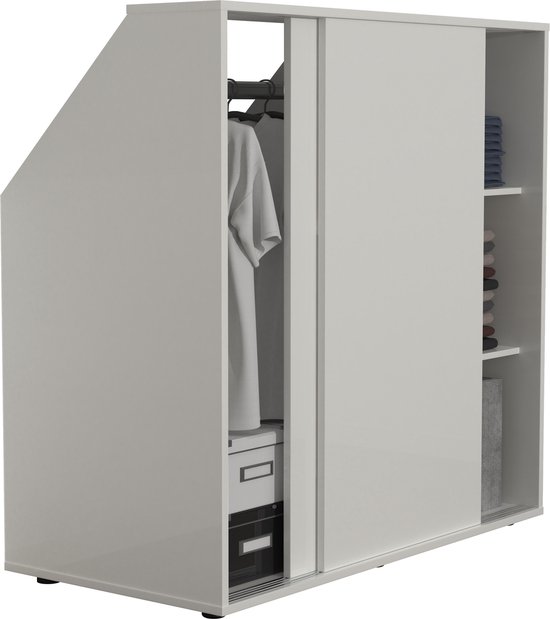 Kledingkast schuine wand zolder slaapkamer schuifdeuren - hanggedeelte en legplanken - opbergkast geschikt voor schuine wanden