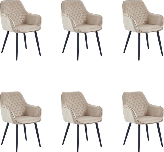 Colenis® - Beverly Eetkamerstoel - Set Van 6 - Beige - Fluweel - Met armleuning