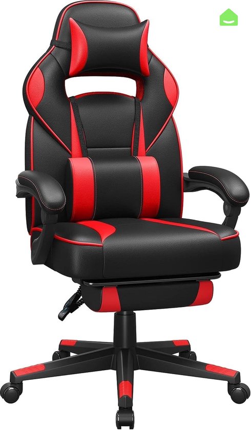 Luxe Ergonomische Gaming Chair Bureaustoel Kantelmechanisme - Lendekussen & Hoofdkussen - Ergonomische Luxe Racing Style Design Game Computer Stoel - Gamestoel Voor Gamen/Kantoor/Thuiswerken - Zware Belasting - Kunstleer - Zwart/Rood